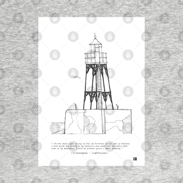 Vlissingen Lighthouse Zeeland Netherlands Pen and Ink Illustration by Wall-Art-Sketch